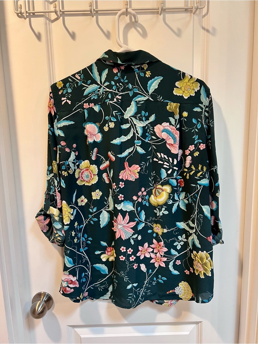 LOFT Dark Teal Floral Button-Down Shirt - Picture 7 of 8